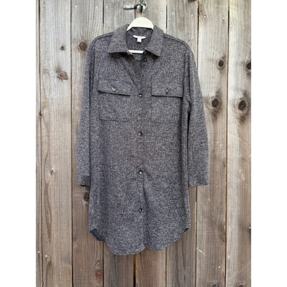 C by One‎ Womens Gray Tweed Shirt Dress Long Sleeve Button Front Medium
